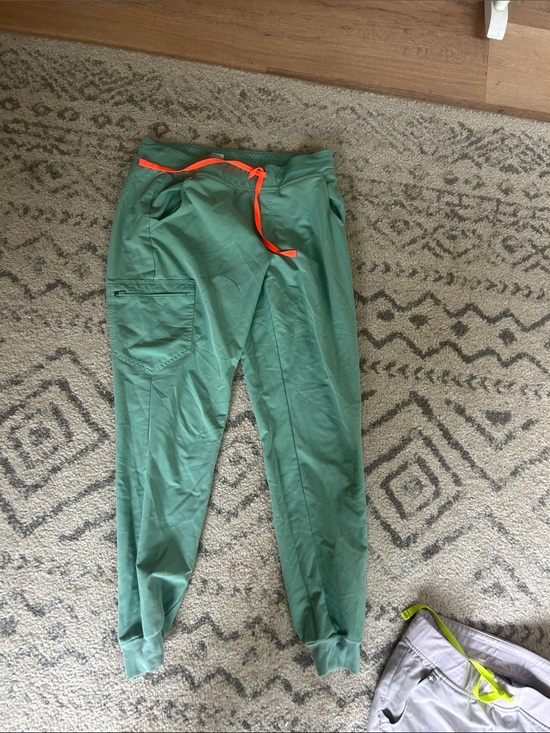 Figs Pants - Figs Green Track Joggers with Orange Drawstring